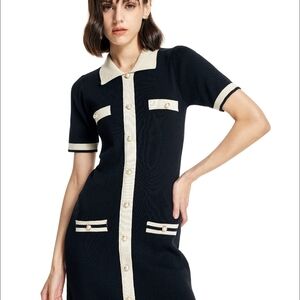 NWT Cider Knit Contrasting Edge Pearl Mini Dress Sz S Mod Classic Vintage Style